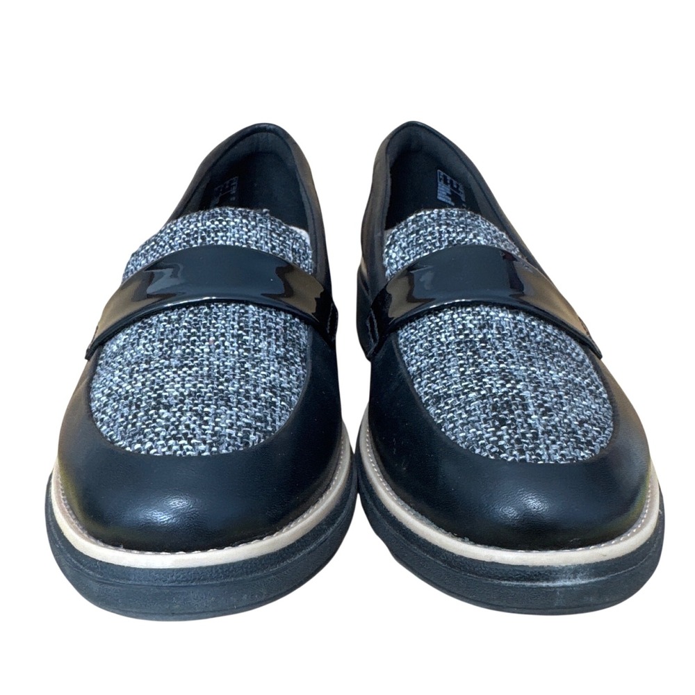 Clarks Loafers Womens 8 Black Grey Collection Cushion Soft Tweed Patent Wedge